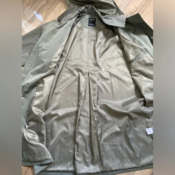 Matcha Story hooded long  line zipper button trench jacket Sz L - Picture 5 of 12